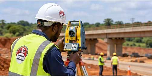 Illustrative engineer conducting a site survey in Cameroon